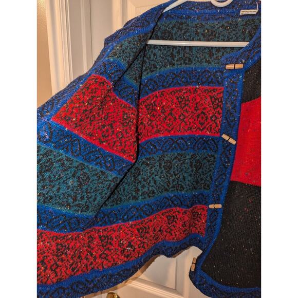 Vintage Cardigan Sweater Size Medium by JJ Browne Reversible Striped Red 80's - Picture 6 of 8